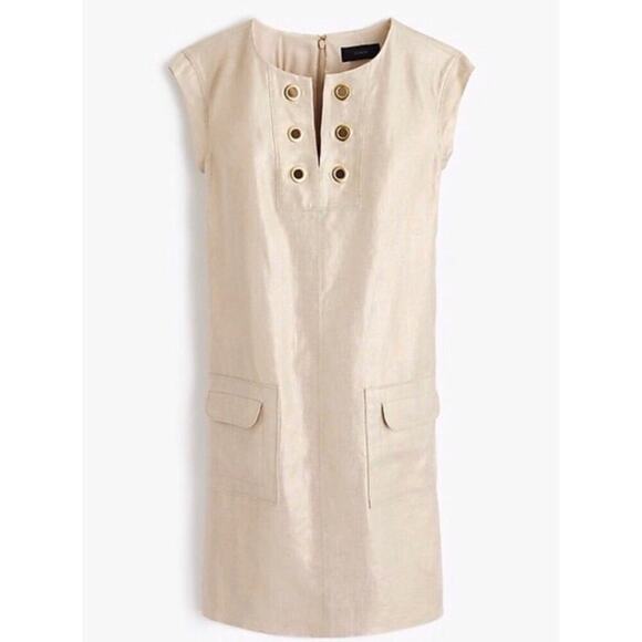 J.CREW METALLIC GOLD Linen Shift Sleeveless Linen Dress Women's Size 00 - Picture 11 of 11